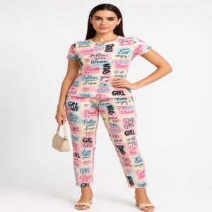 Pink Cartoon Unicorn Women Nightwear Set – Soft Cotton Pajama & T-Shirt Sleepwear (Copy) - Creamy Yellow, XL