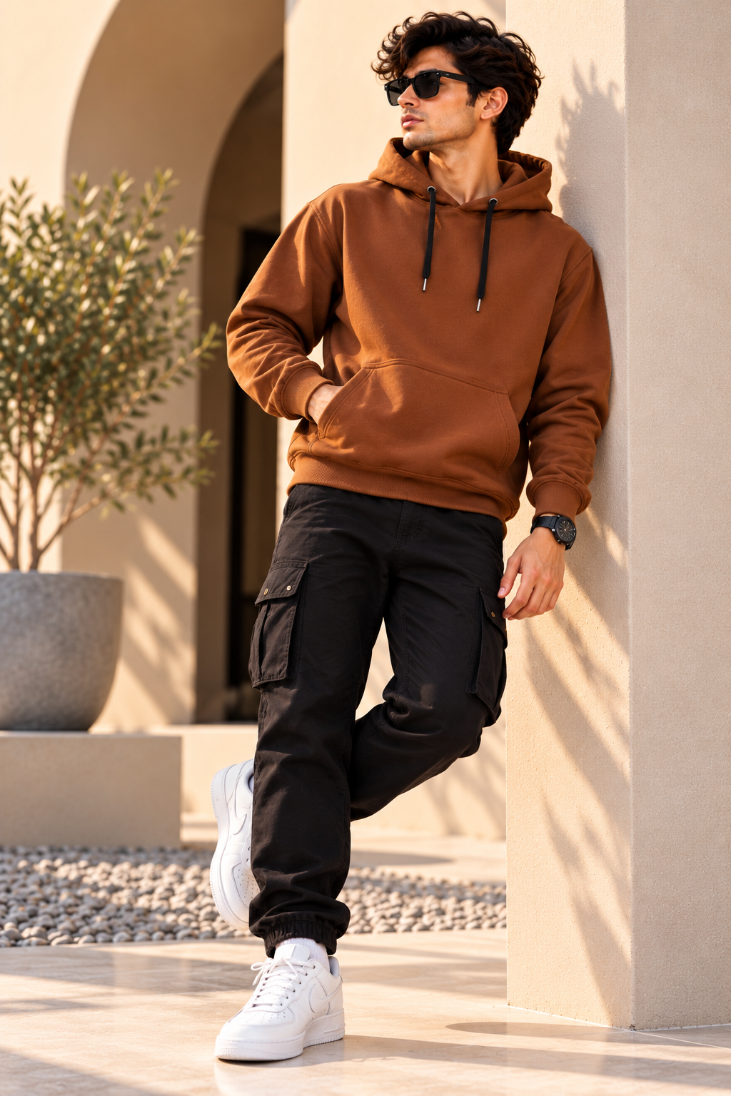 Men's Premium Brown Pullover Hoodie with Kangaroo Pocket