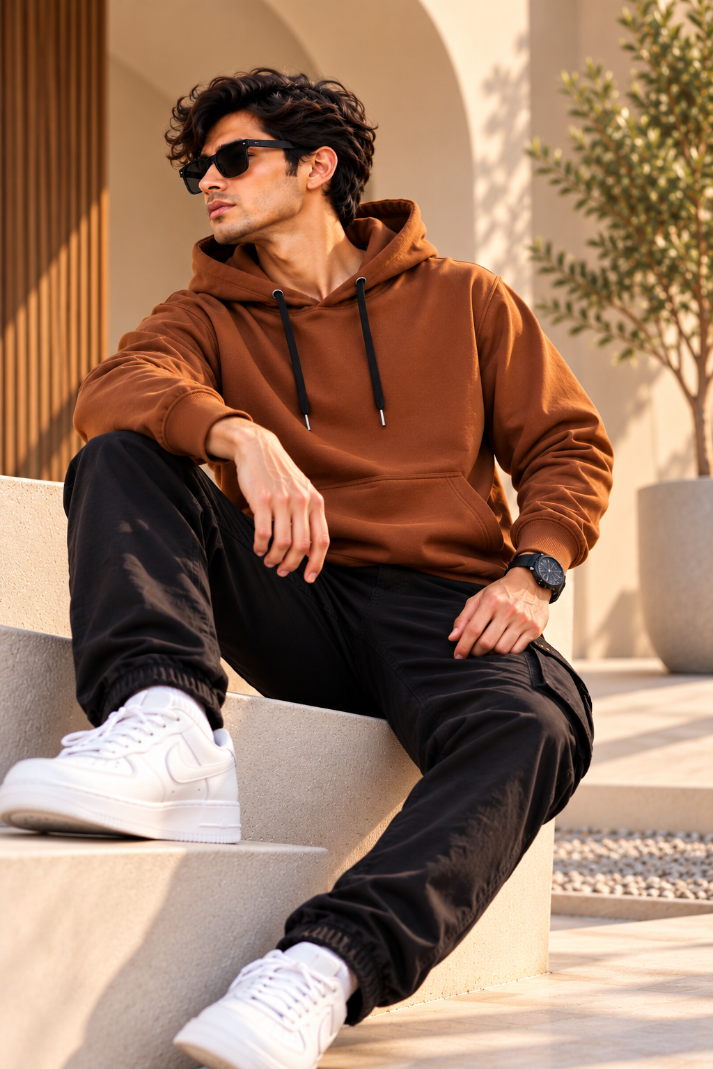 Men's Premium Brown Pullover Hoodie with Kangaroo Pocket