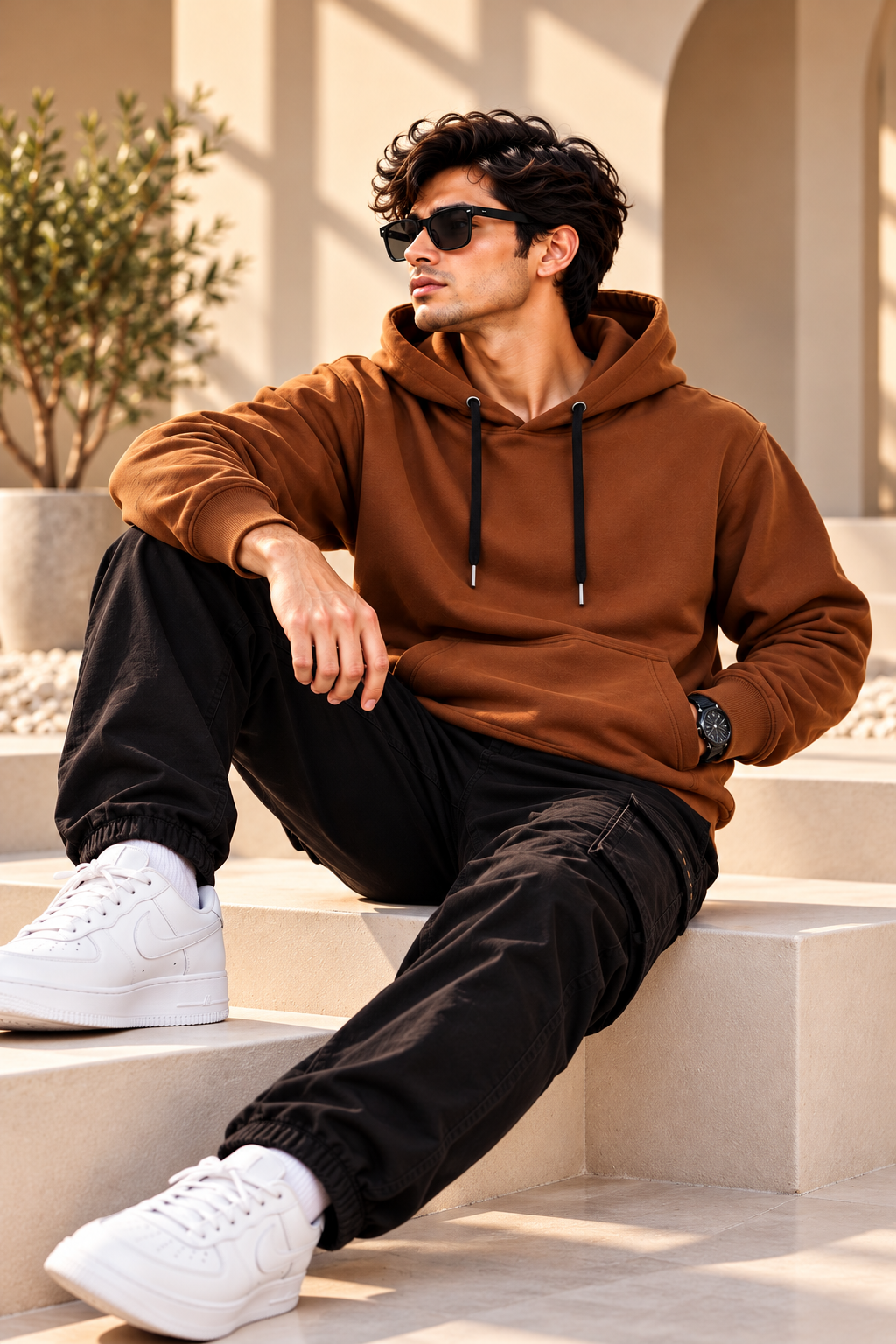 Men's Premium Brown Pullover Hoodie with Kangaroo Pocket