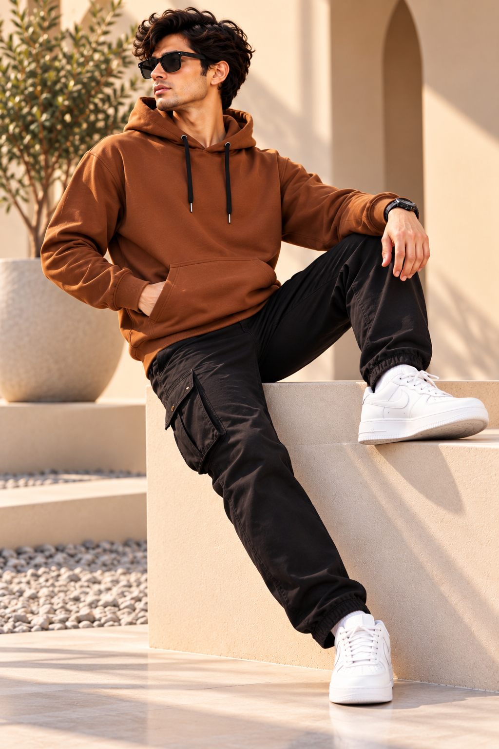 Men's Premium Brown Pullover Hoodie with Kangaroo Pocket
